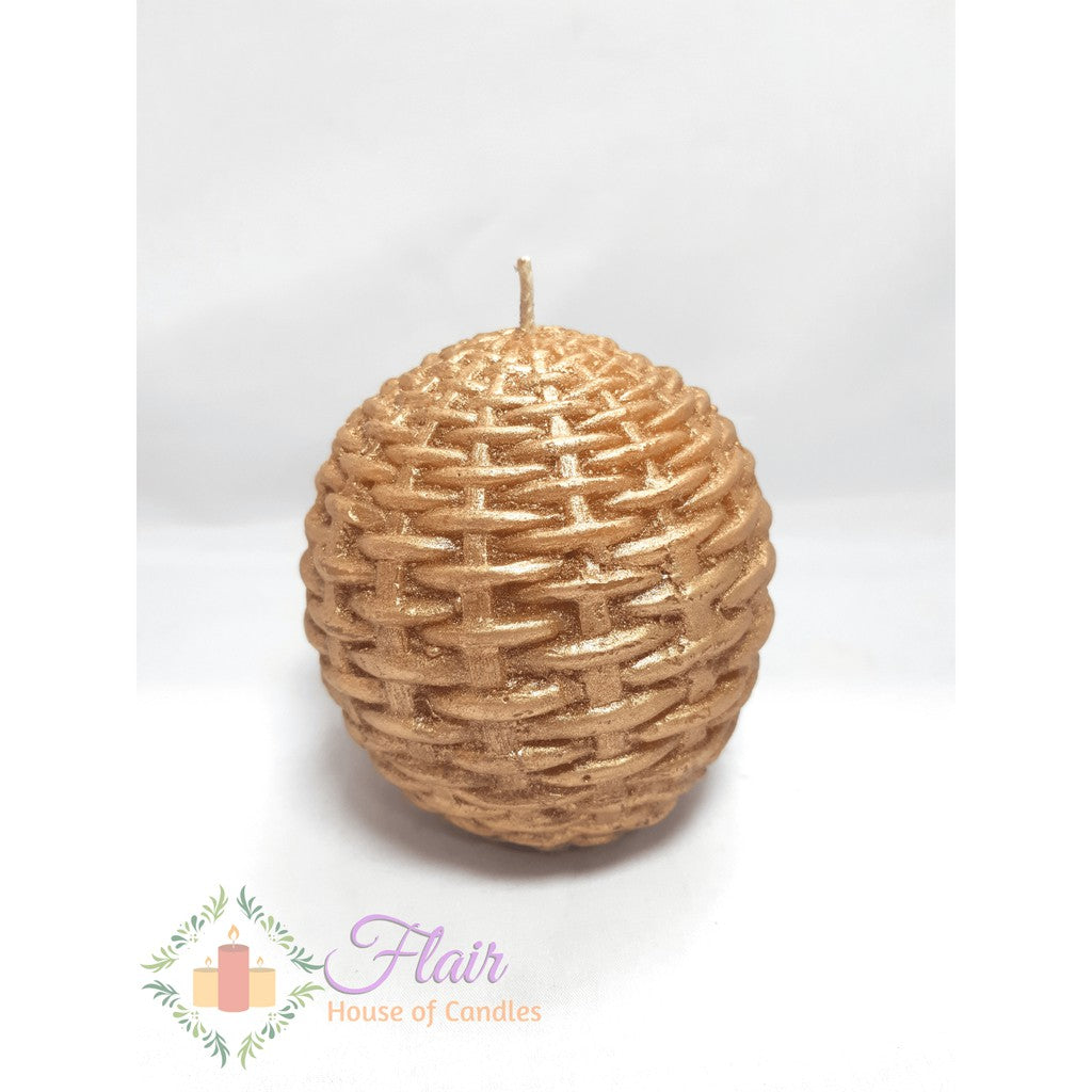 Flair Elegant Rattan Weave Gold Ball Candle 10cm Tall