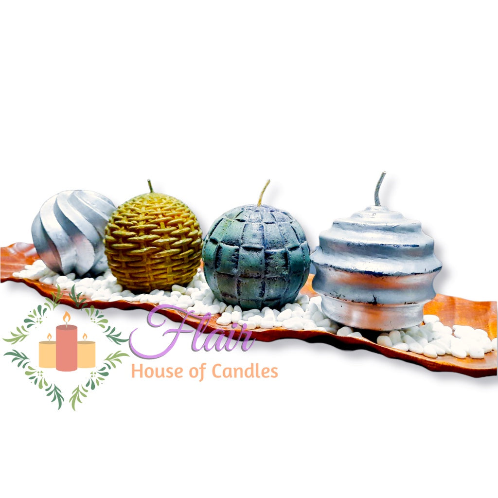 Flair 4pcs Set Elegant Decorative Ball Candles with Wooden Tray