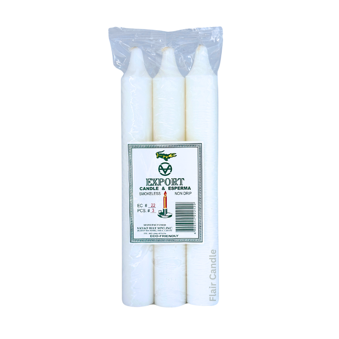 Export Esperma White Candle #22 | 3pcs Pack 25.3cm Tall