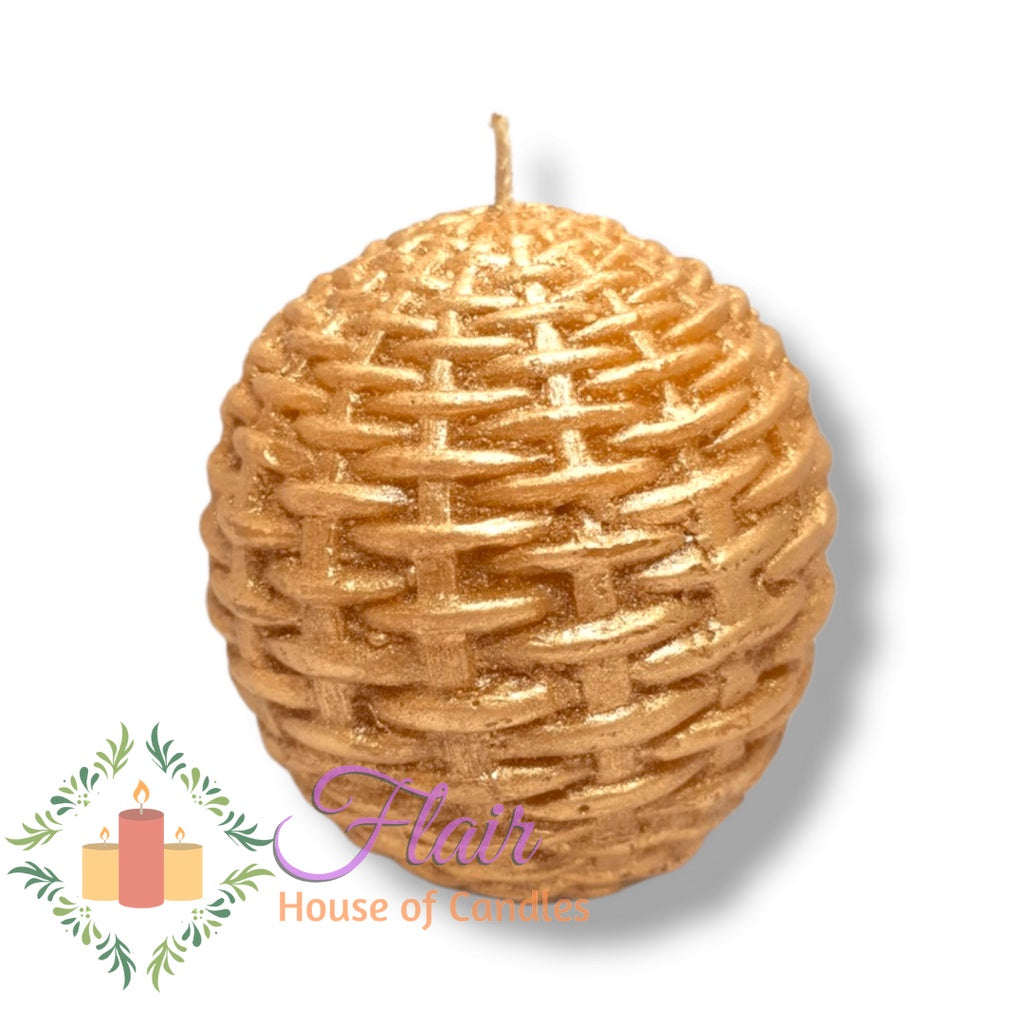 Flair Elegant Rattan Weave Gold Ball Candle 10cm Tall