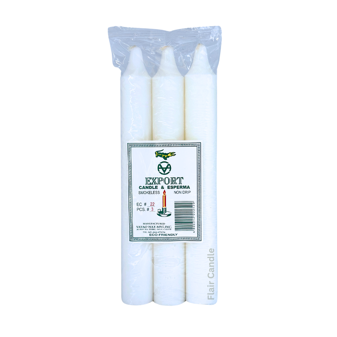Export Esperma White Candle #22 | 3pcs Pack 25.3cm Tall