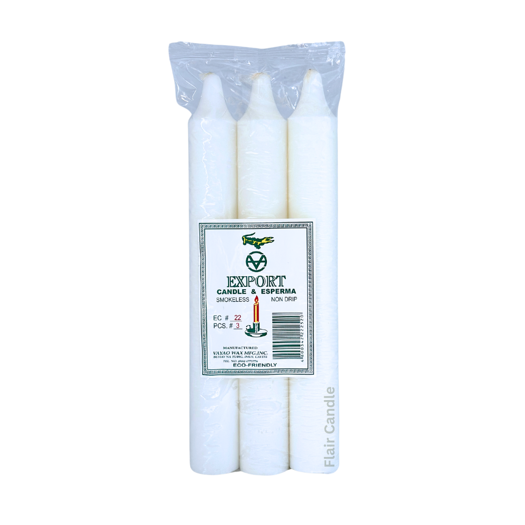 Export Esperma White Candle #22 | 3pcs Pack 25.3cm Tall