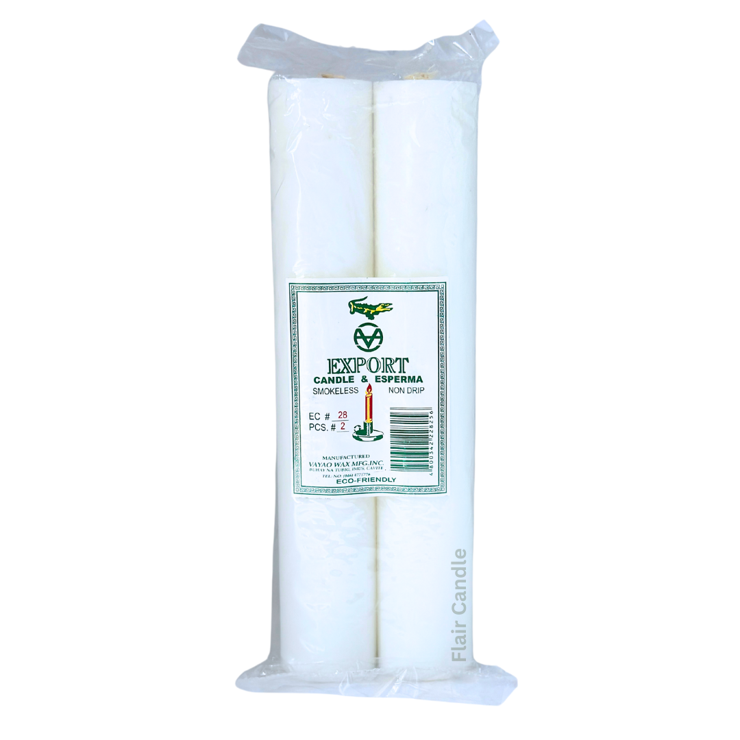 Export Esperma White Candle #28 | 2pcs Pack 27.2cm Tall
