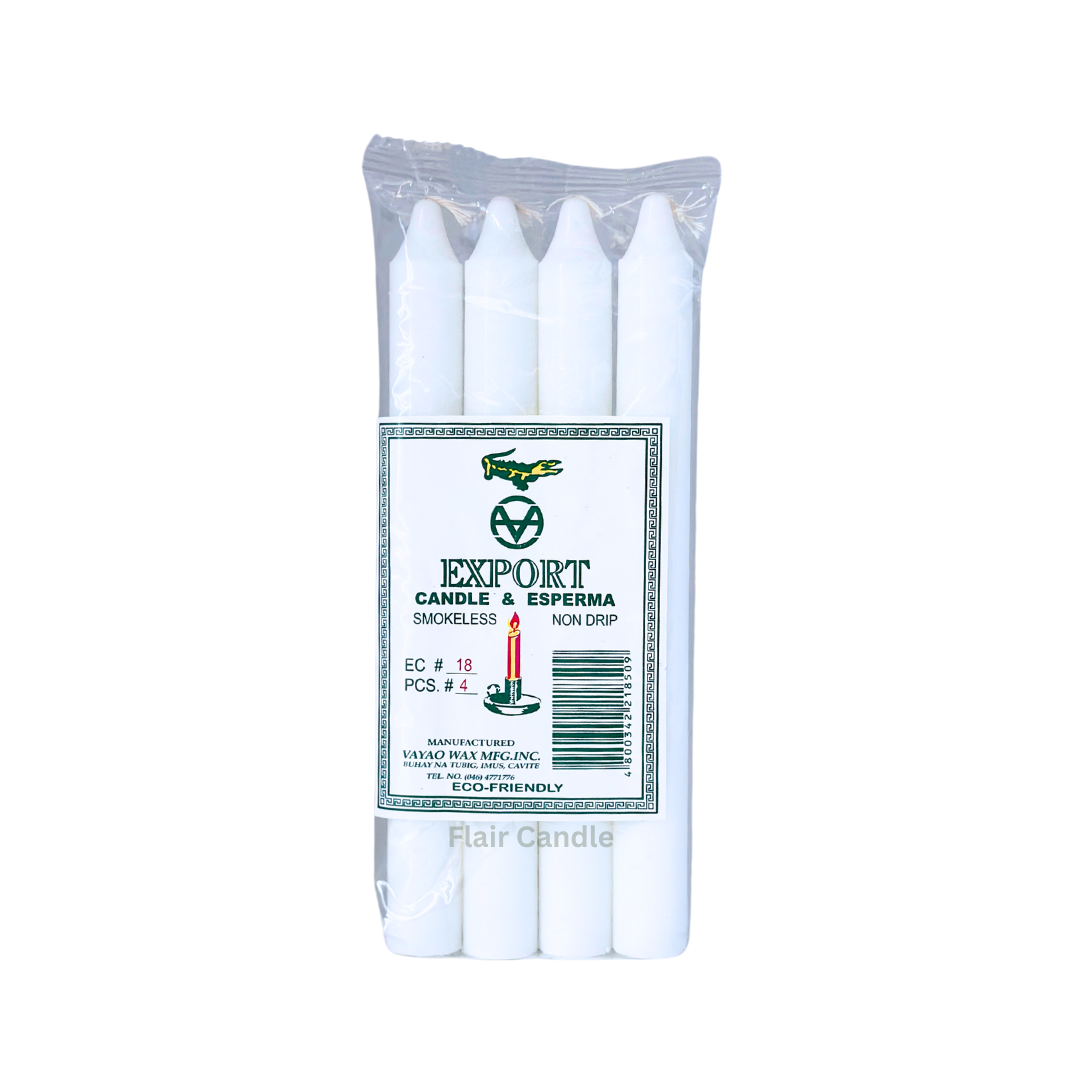Export Esperma White Candle #18 | 4pcs Pack 16.8cm Tall