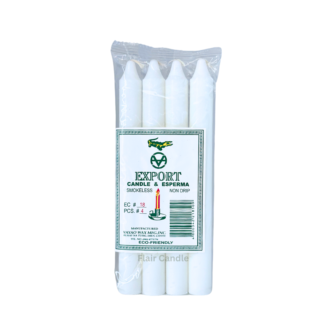 Export Esperma White Candle #18 | 4pcs Pack 16.8cm Tall