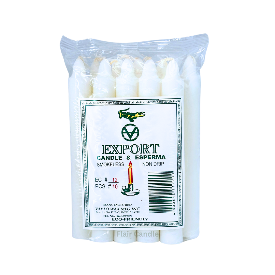 Export Esperma White Candle #12 | 10pcs Pack 12cm Tall