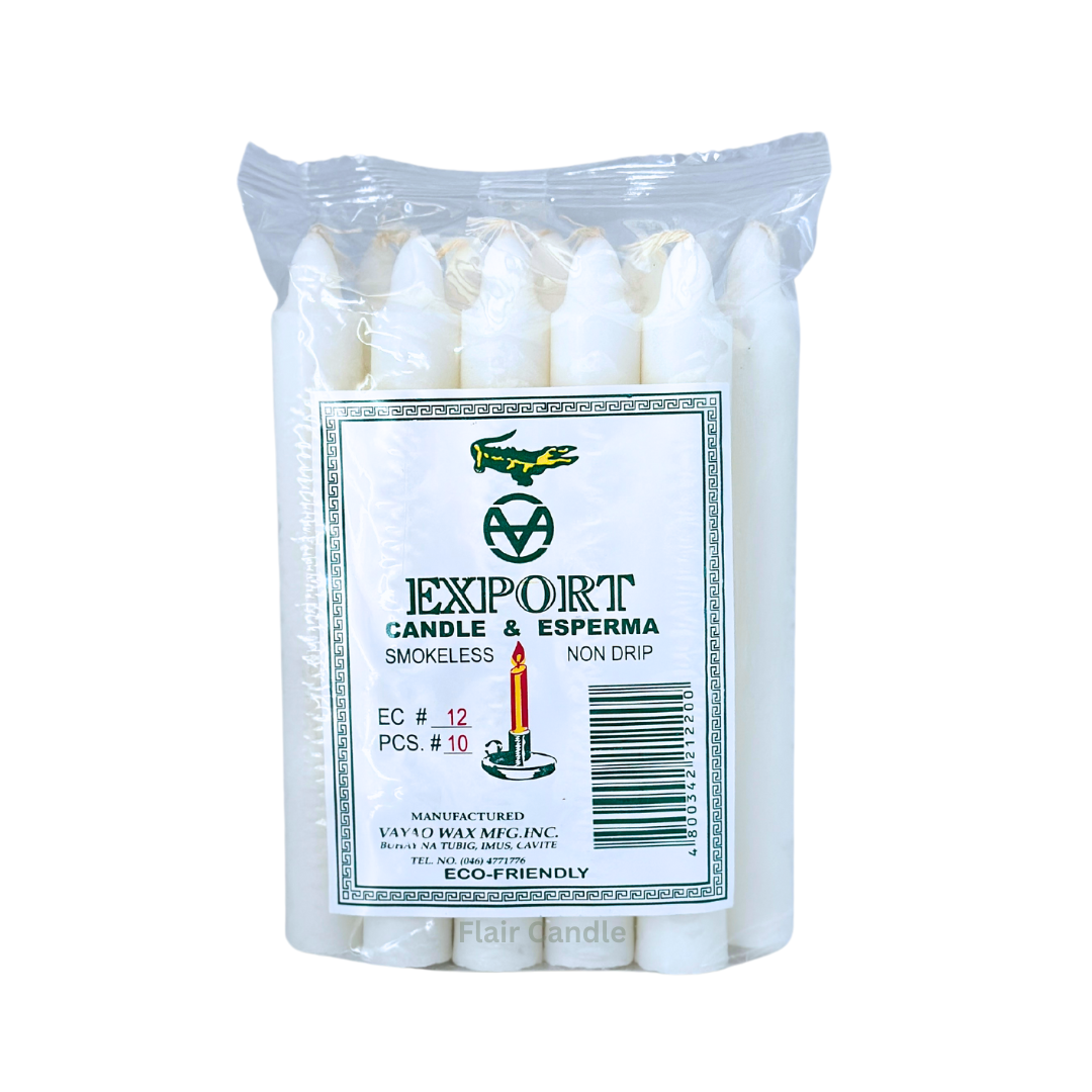 Export Esperma White Candle #12 | 10pcs Pack 12cm Tall
