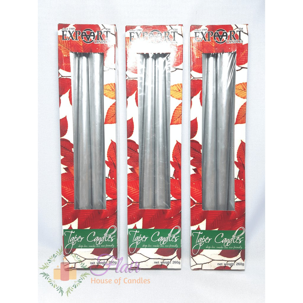 Export Silver Taper Candles 12 Inches | 4pcs Box