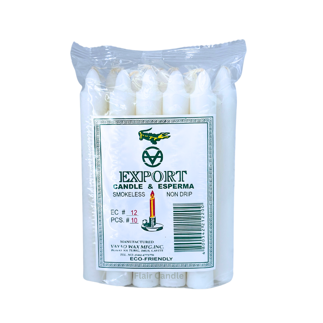 Export Esperma White Candle #12 | 10pcs Pack 12cm Tall