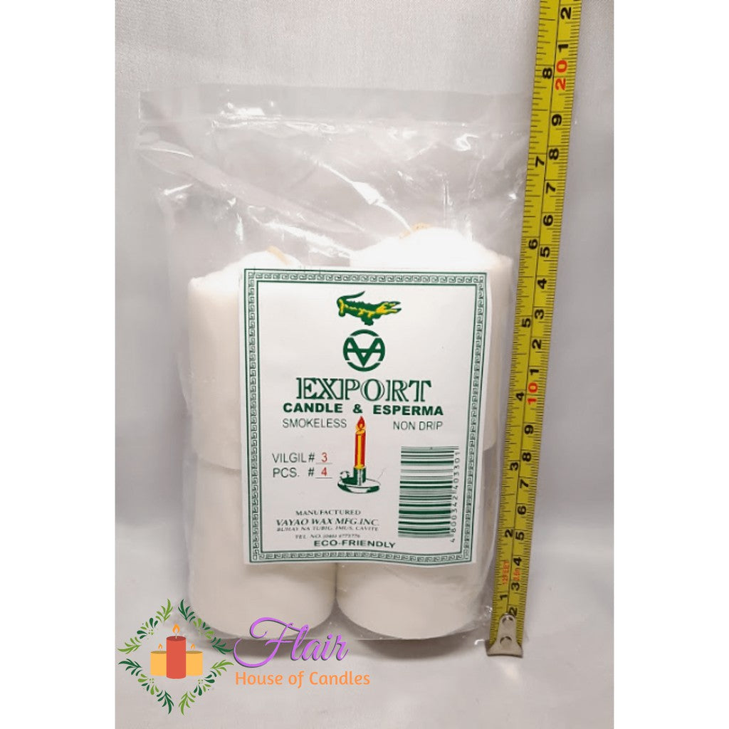 Export White Vigil Candle #3 | 4pcs Pack 7cm Tall