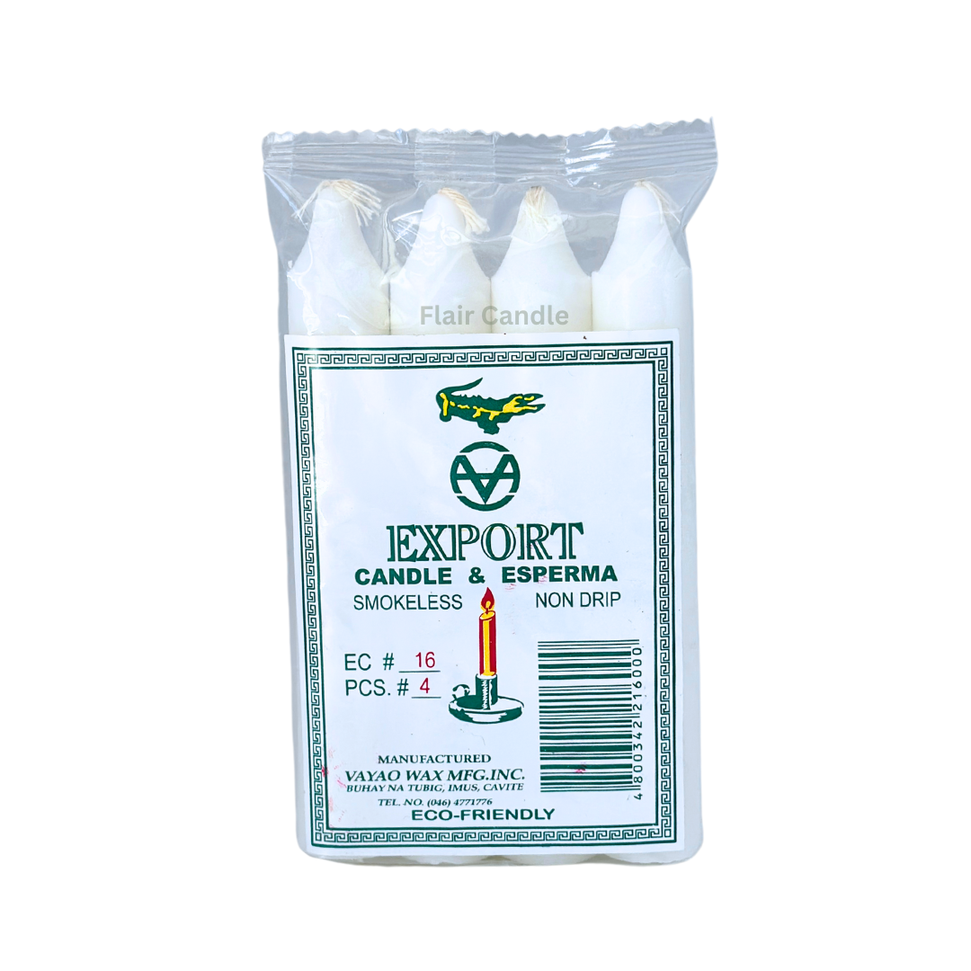 Export Esperma White Candle #16 | 4pcs Pack 13cm Tall