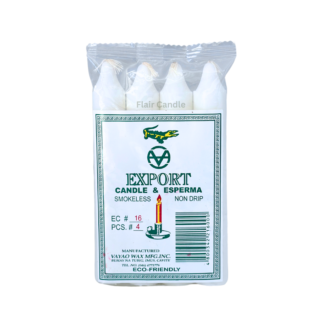 Export Esperma White Candle #16 | 4pcs Pack 13cm Tall