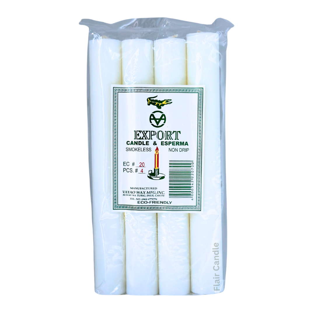 Export Esperma White Candle #20 | 4pcs Pack 20.3cm Tall