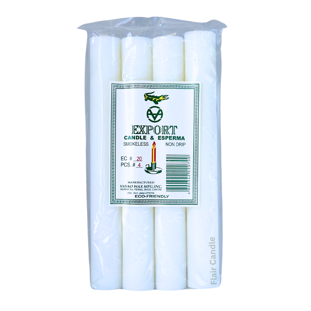 Export Esperma White Candle #20 | 4pcs Pack 20.3cm Tall