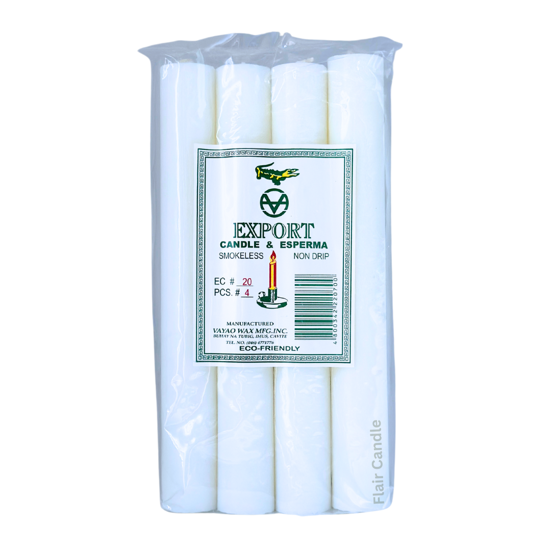 Export Esperma White Candle #20 | 4pcs Pack 20.3cm Tall