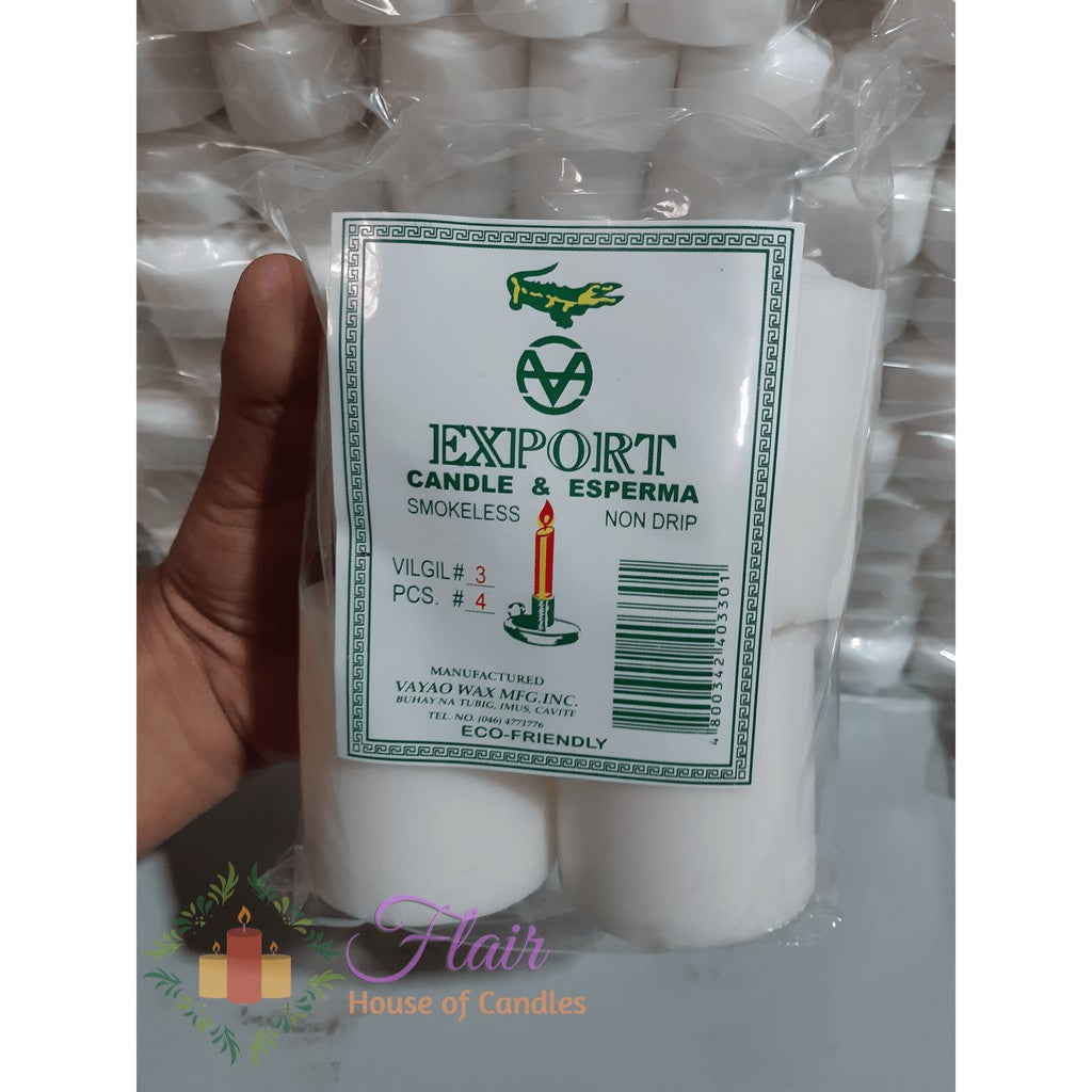 Export White Vigil Candle #3 | 4pcs Pack 7cm Tall