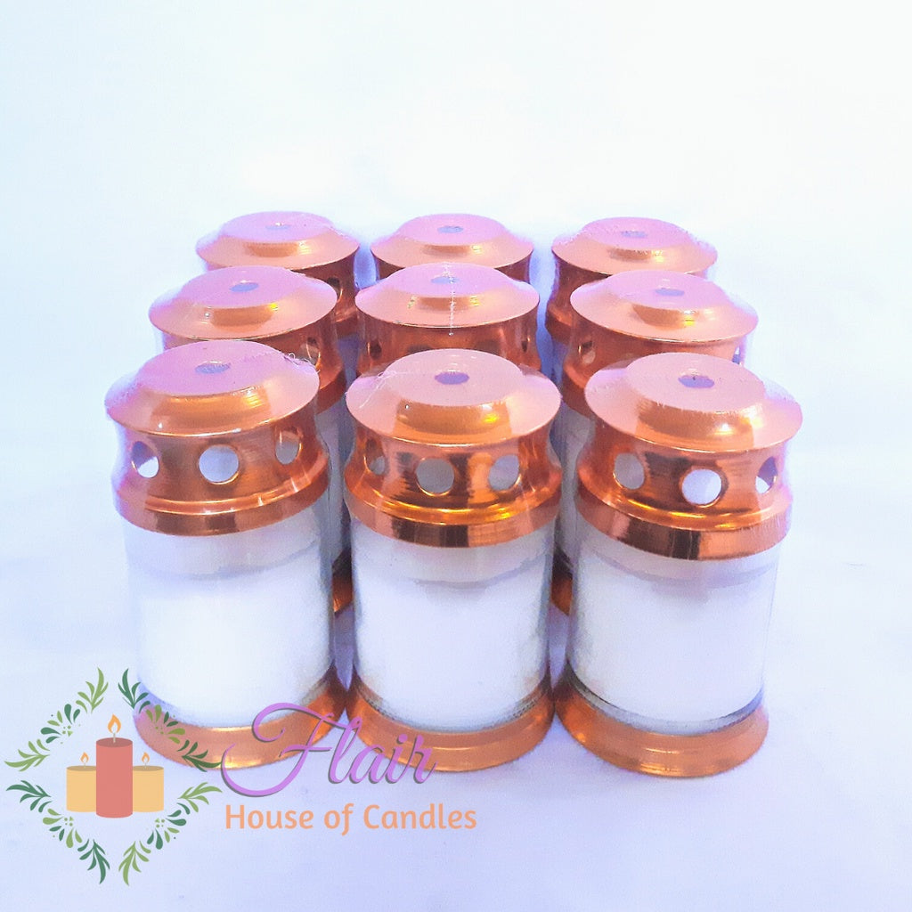 Flair 9pcs Set GC35 Windproof Gold Glass Candle with Cross Sticker 10.9cm Tall