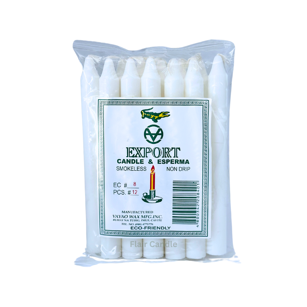 Export Esperma White Candle #8 | 12pcs Pack 13.6cm Tall