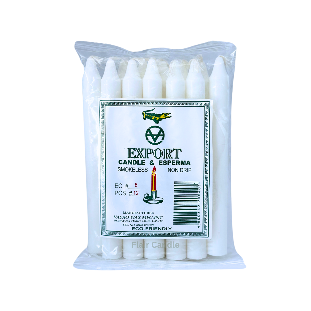 Export Esperma White Candle #8 | 12pcs Pack 13.6cm Tall