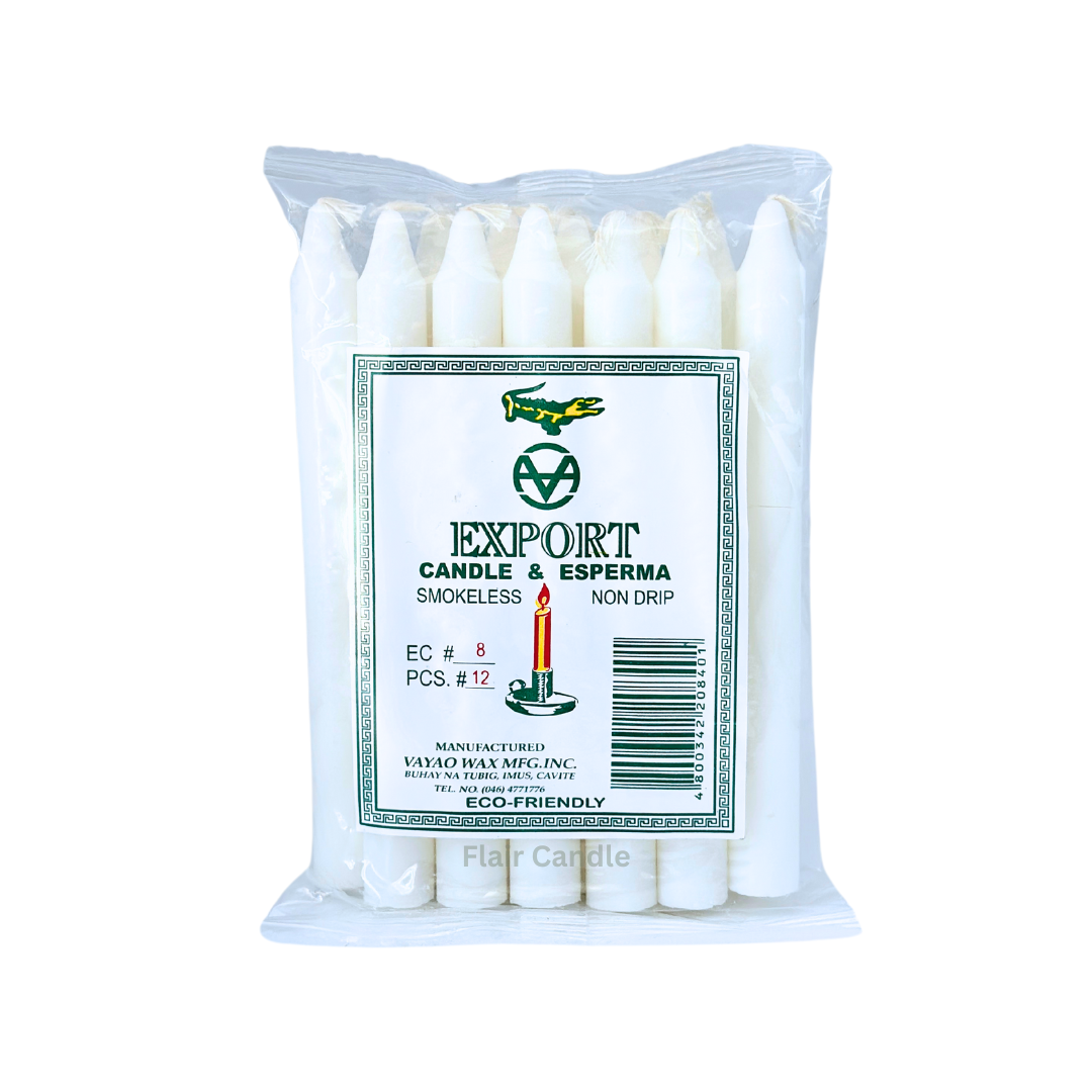 Export Esperma White Candle #8 | 12pcs Pack 13.6cm Tall