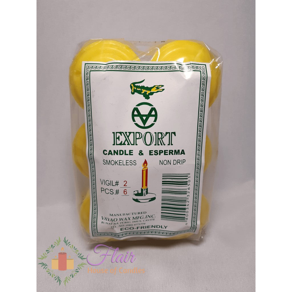 Flair Yellow Vigil Candle #2 V2BIG | 6pcs Pack 5.5cm Tall