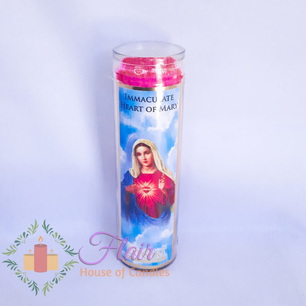 Immaculate Heart of Mary Long Glass Candle 21cm Tall
