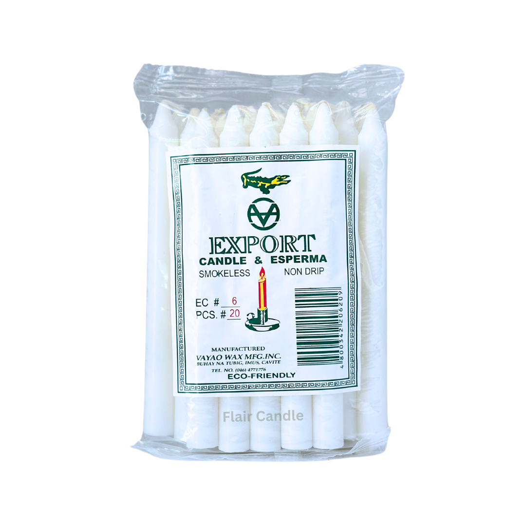 Export White Esperma Candle #6 | 20pcs Pack 13.8cm Tall - For Baptismal