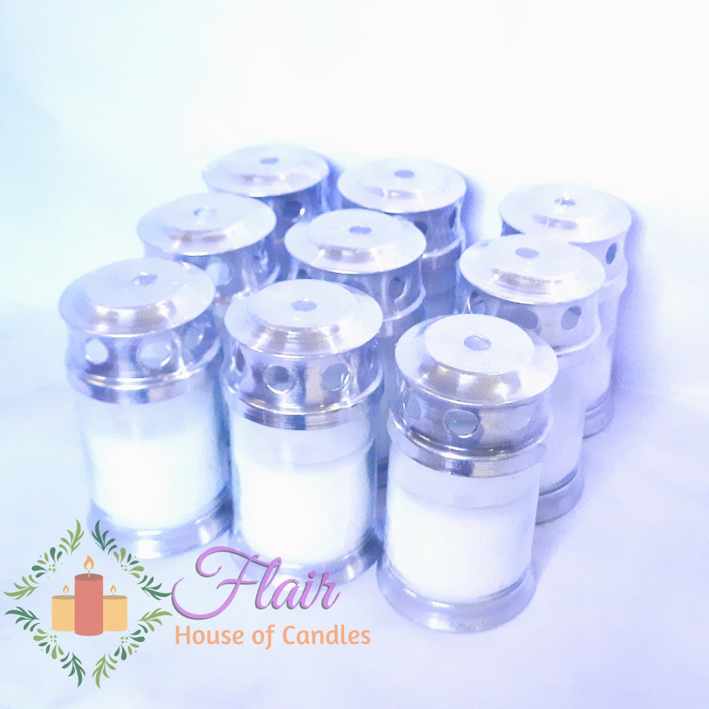 Flair 9pcs Set GC35 Windproof Silver Glass Candle with Cross Sticker 10.9cm Tall