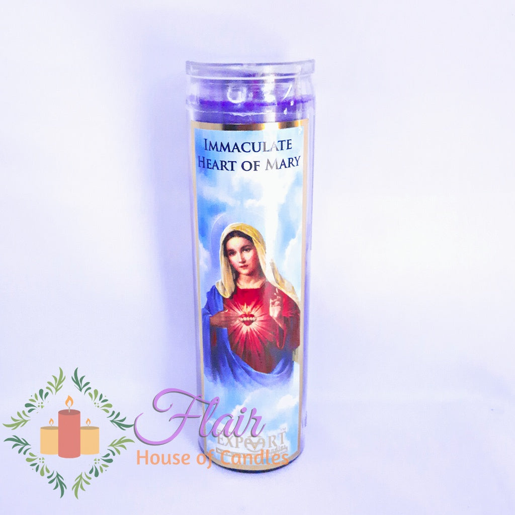 Immaculate Heart of Mary Long Glass Candle 21cm Tall