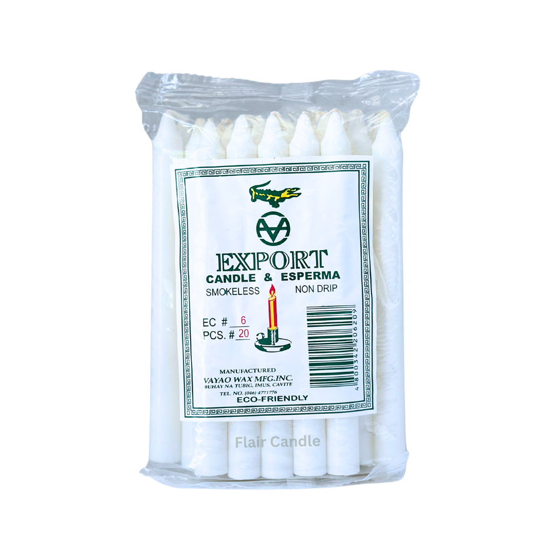 Export White Esperma Candle #6 | 20pcs Pack 13.8cm Tall - For Baptismal
