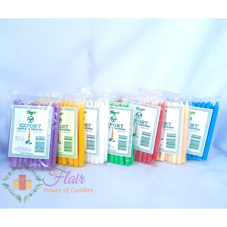 Export Esperma Colored Candle #3 | 20pcs Pack 13cm Tall