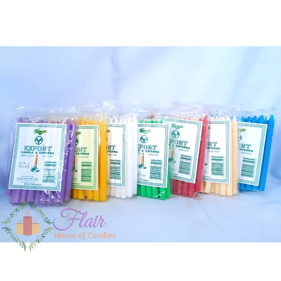 Export Esperma Colored Candle #3 | 20pcs Pack 13cm Tall