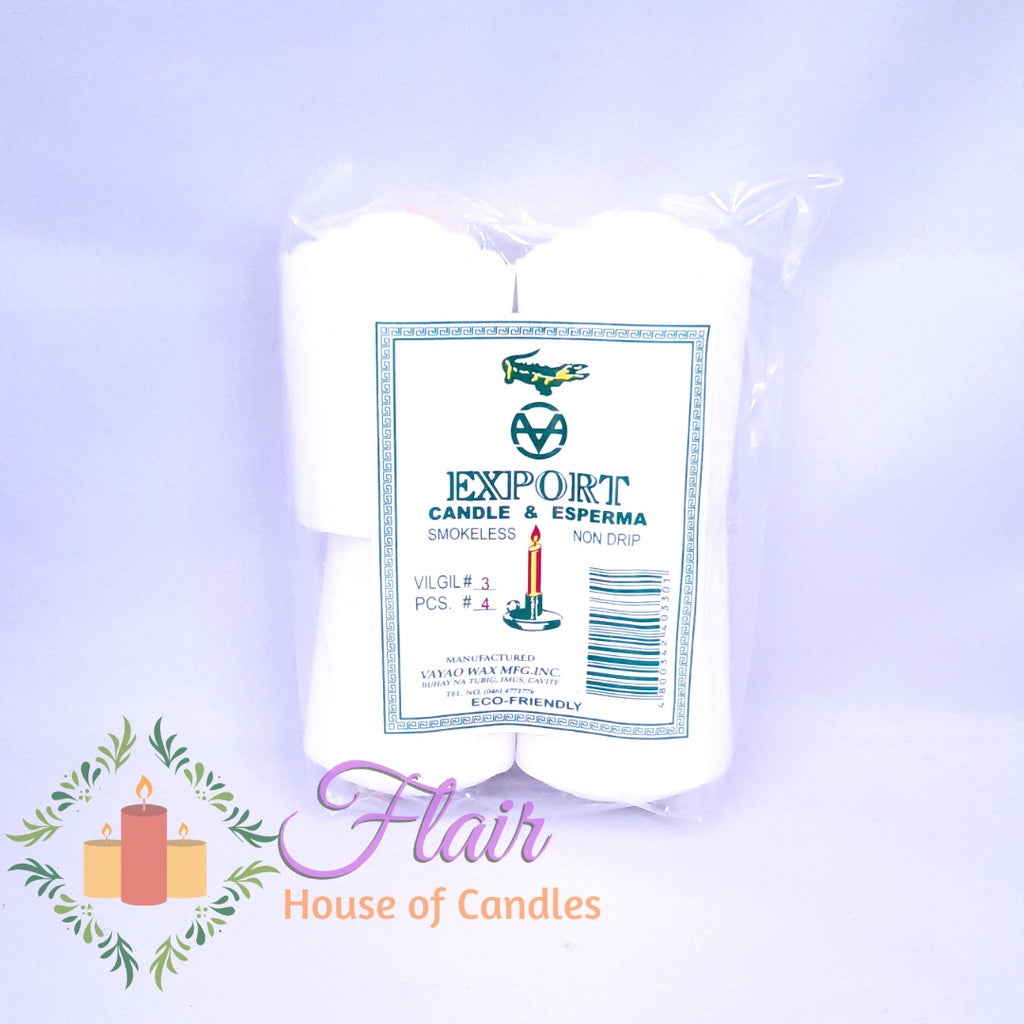 Export White Vigil Candle #3 | 4pcs Pack 7cm Tall