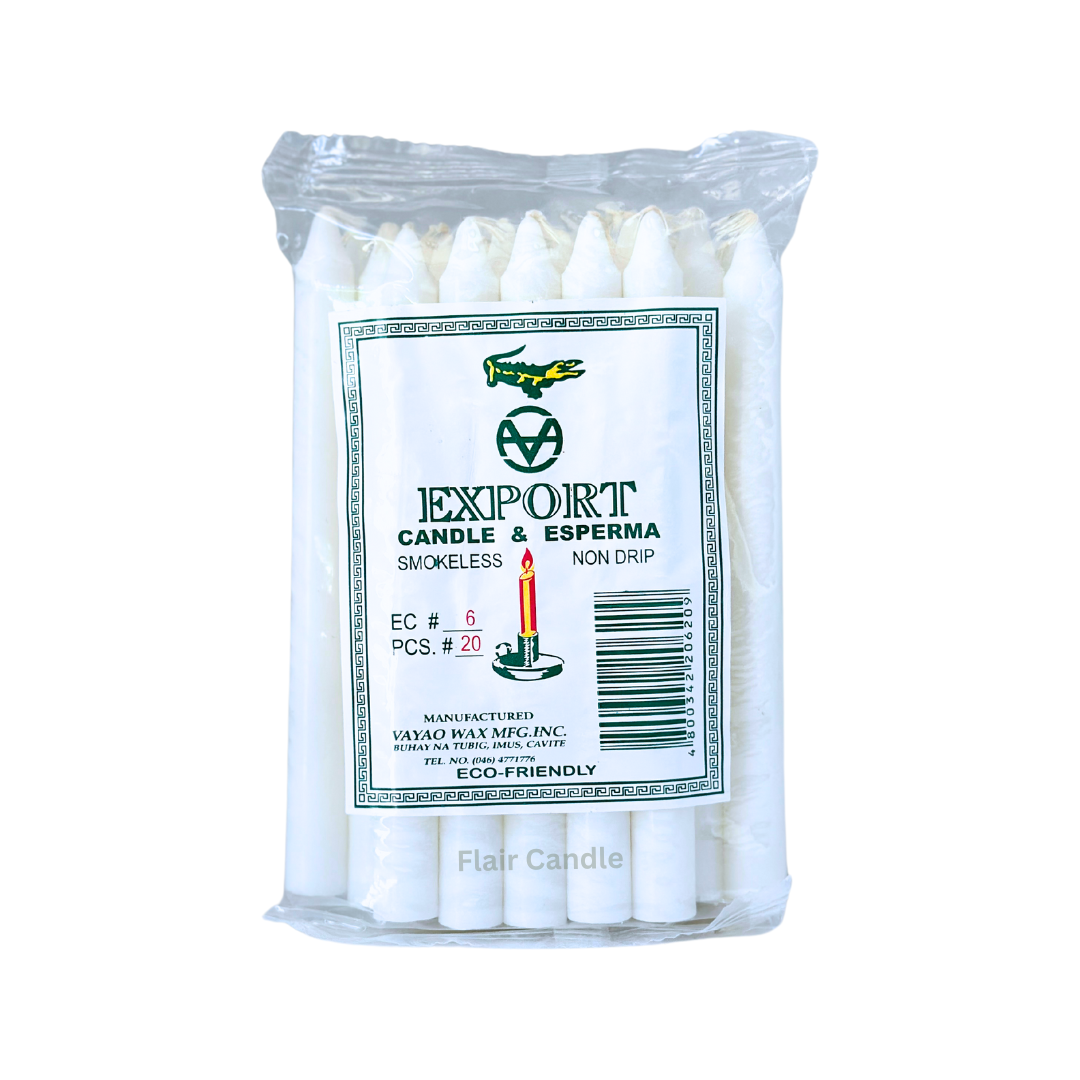 Export White Esperma Candle #6 | 20pcs Pack 13.8cm Tall - For Baptismal