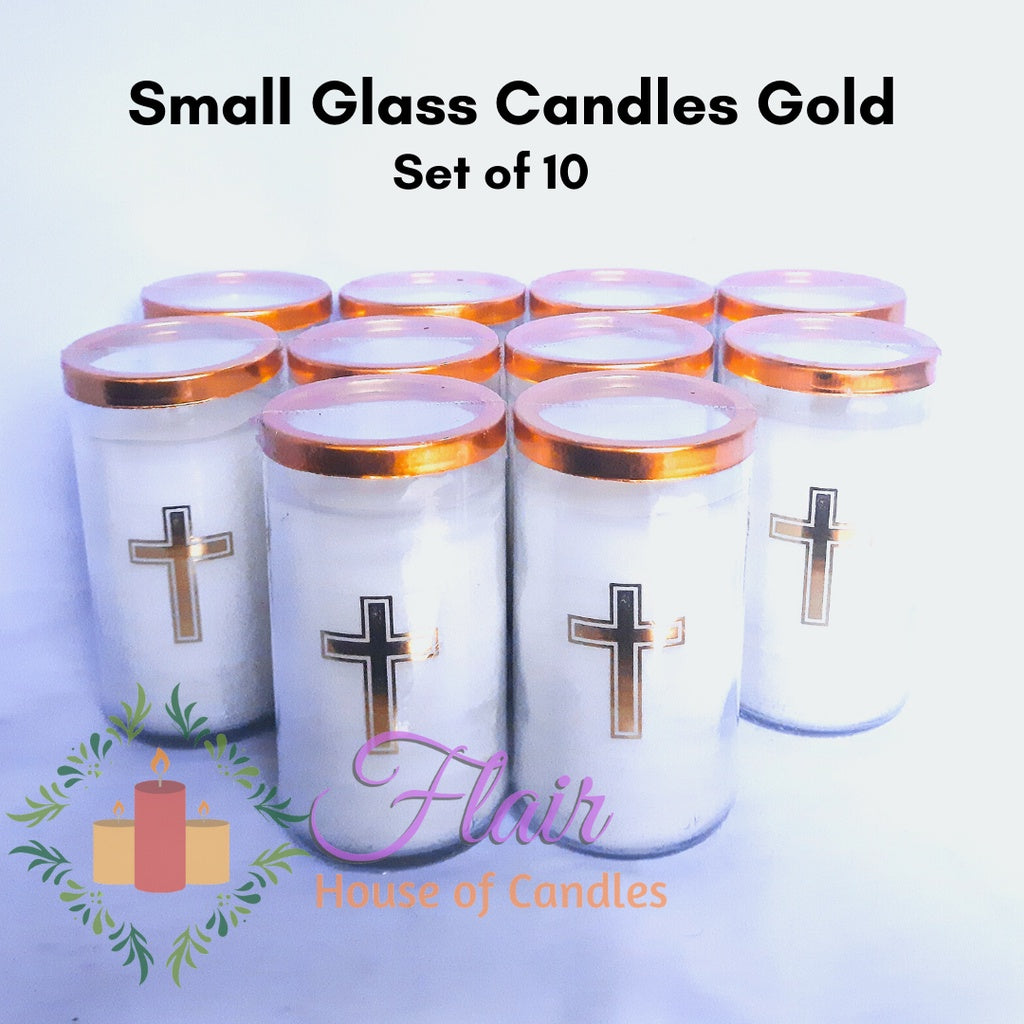 Flair 10pcs Set Gold Small Glass Candle with Cross Sticker