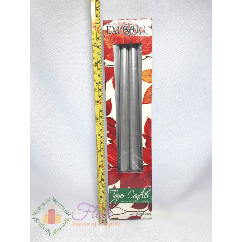 Export Silver Taper Candles 12 Inches | 4pcs Box