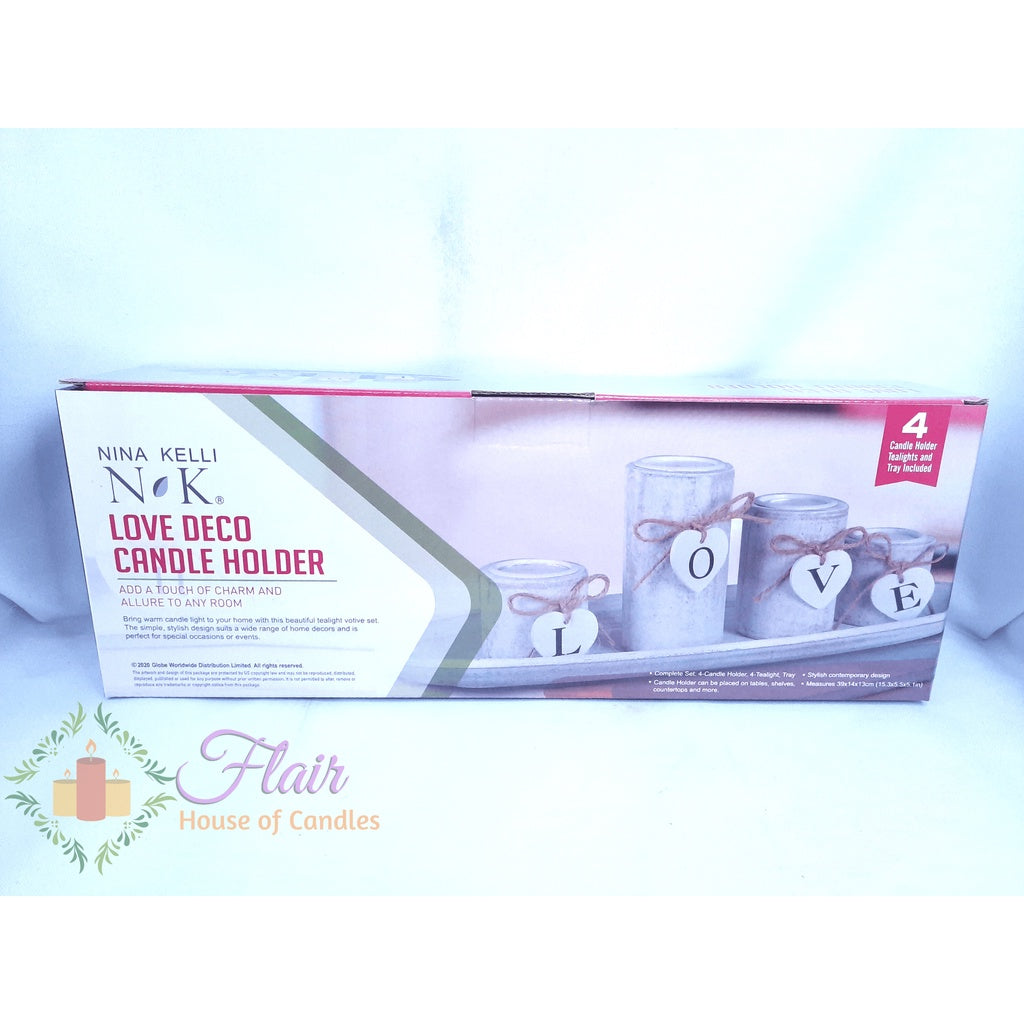 NINA KELLI Love Decorative Candle Holder w/ 4 Tealight Candles and Tray included