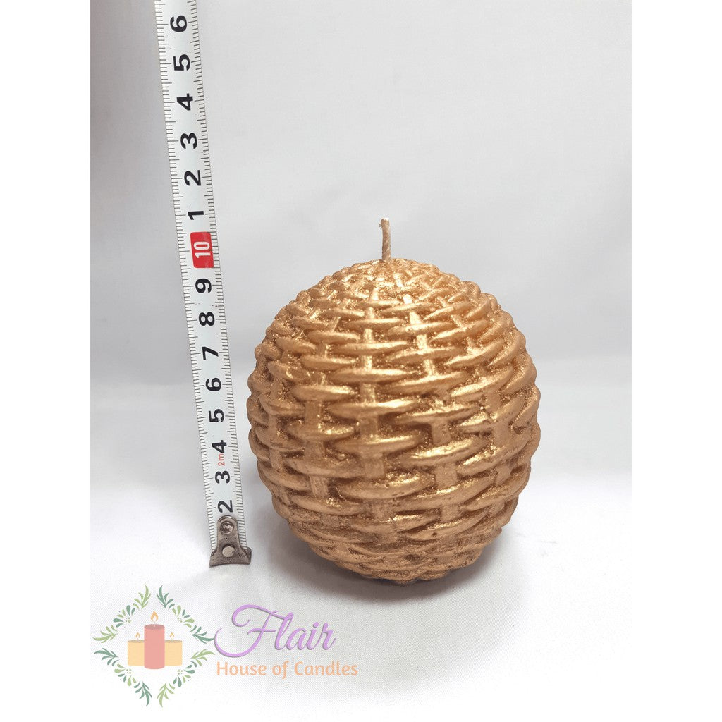 Flair Elegant Rattan Weave Gold Ball Candle 10cm Tall