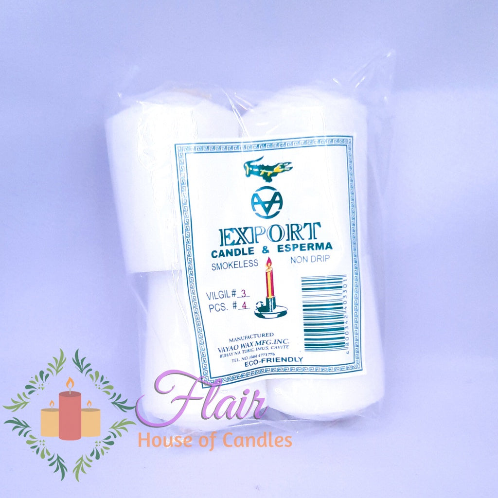 Export White Vigil Candle #3 | 4pcs Pack 7cm Tall