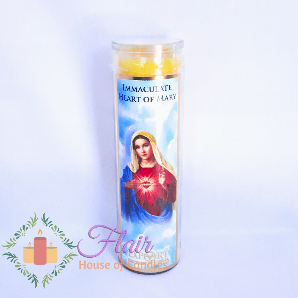 Immaculate Heart of Mary Long Glass Candle 21cm Tall