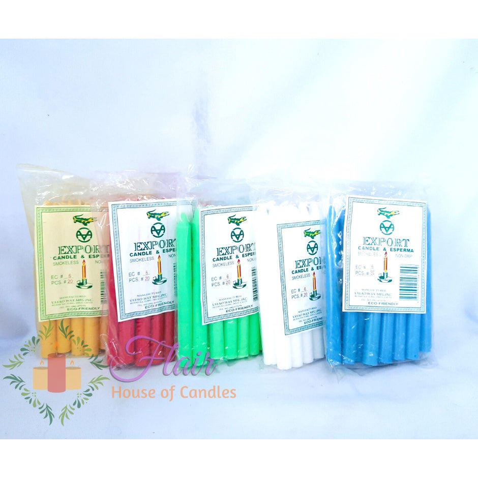 Export Esperma Colored Candle #6 | 20pcs Pack 13.6cm Tall