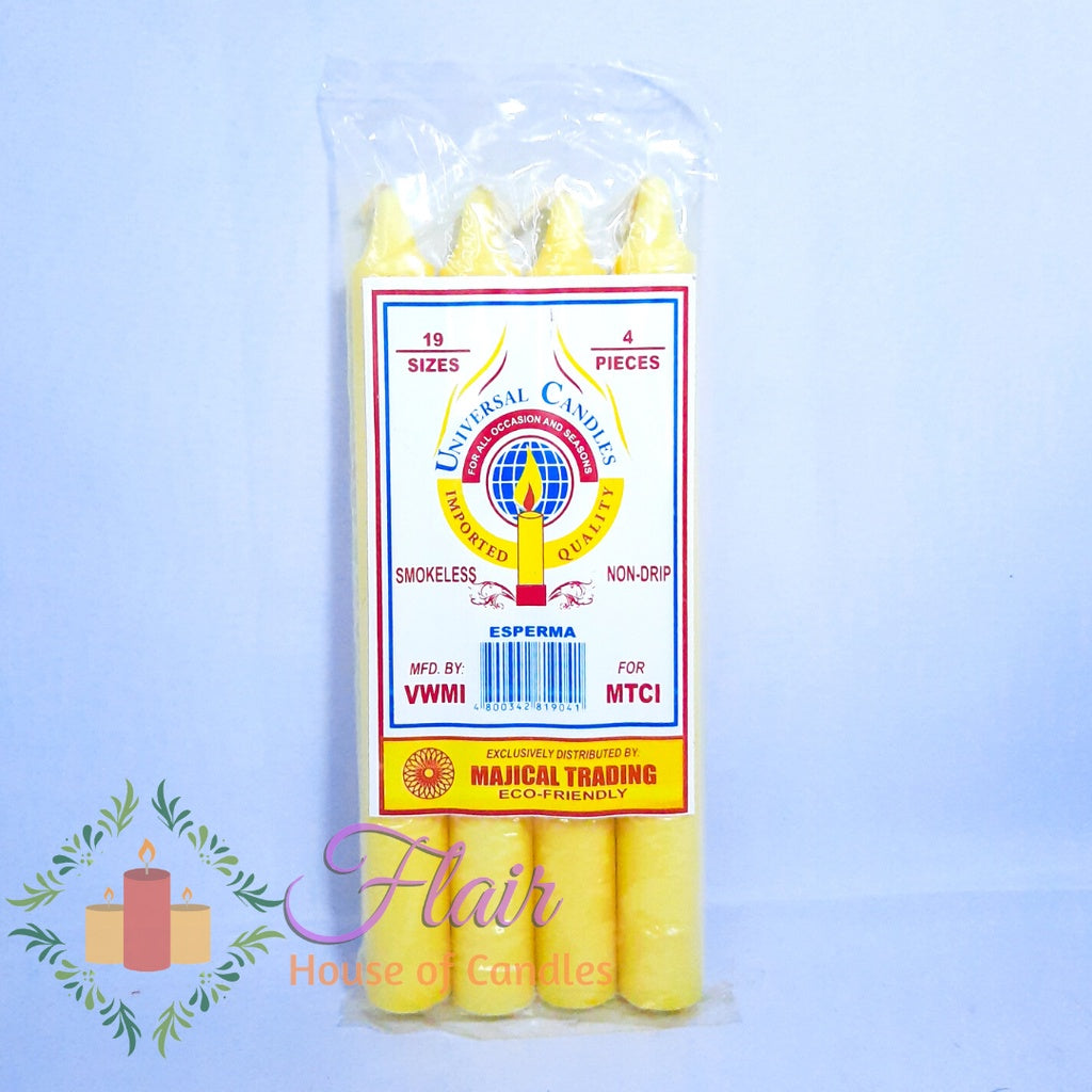 Universal Candles Yellow Esperma Candle #19 | 4pcs Pack 21.6cm Tall