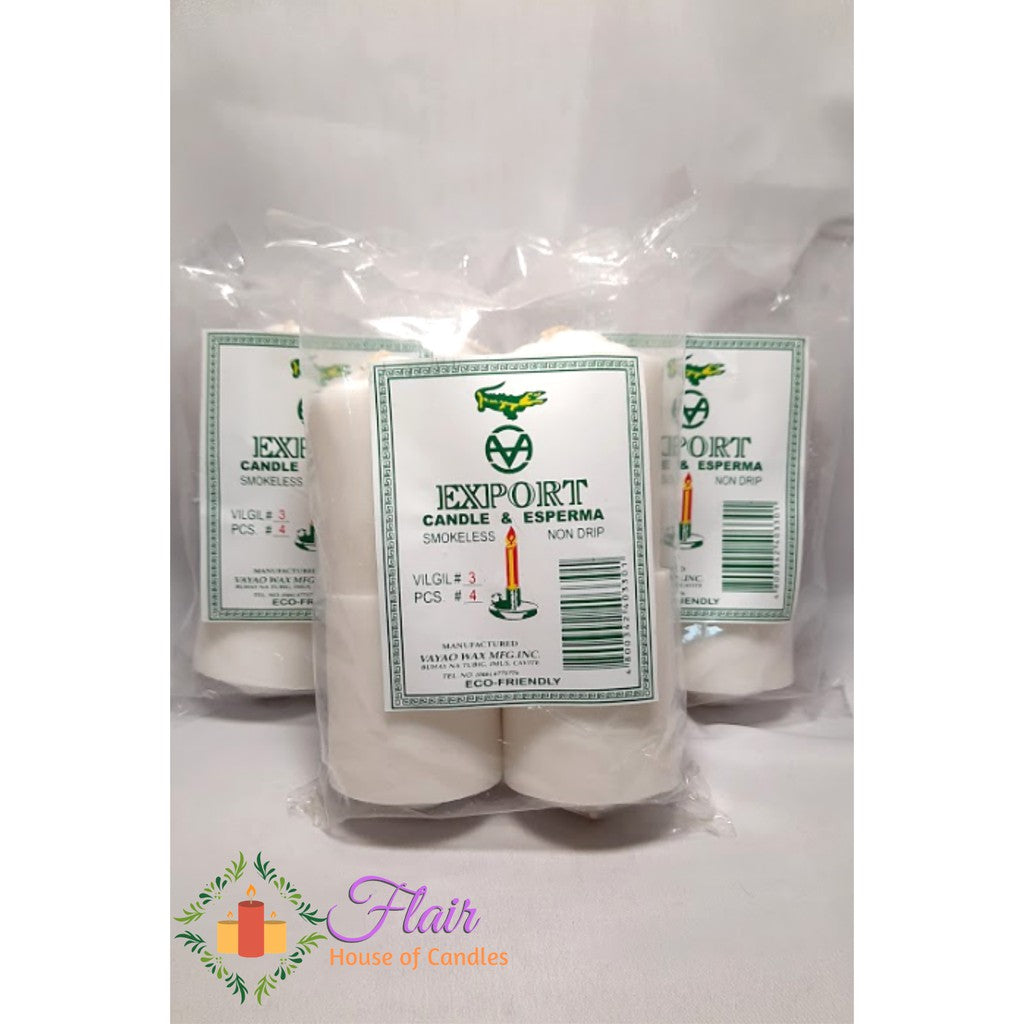 Export White Vigil Candle #3 | 4pcs Pack 7cm Tall