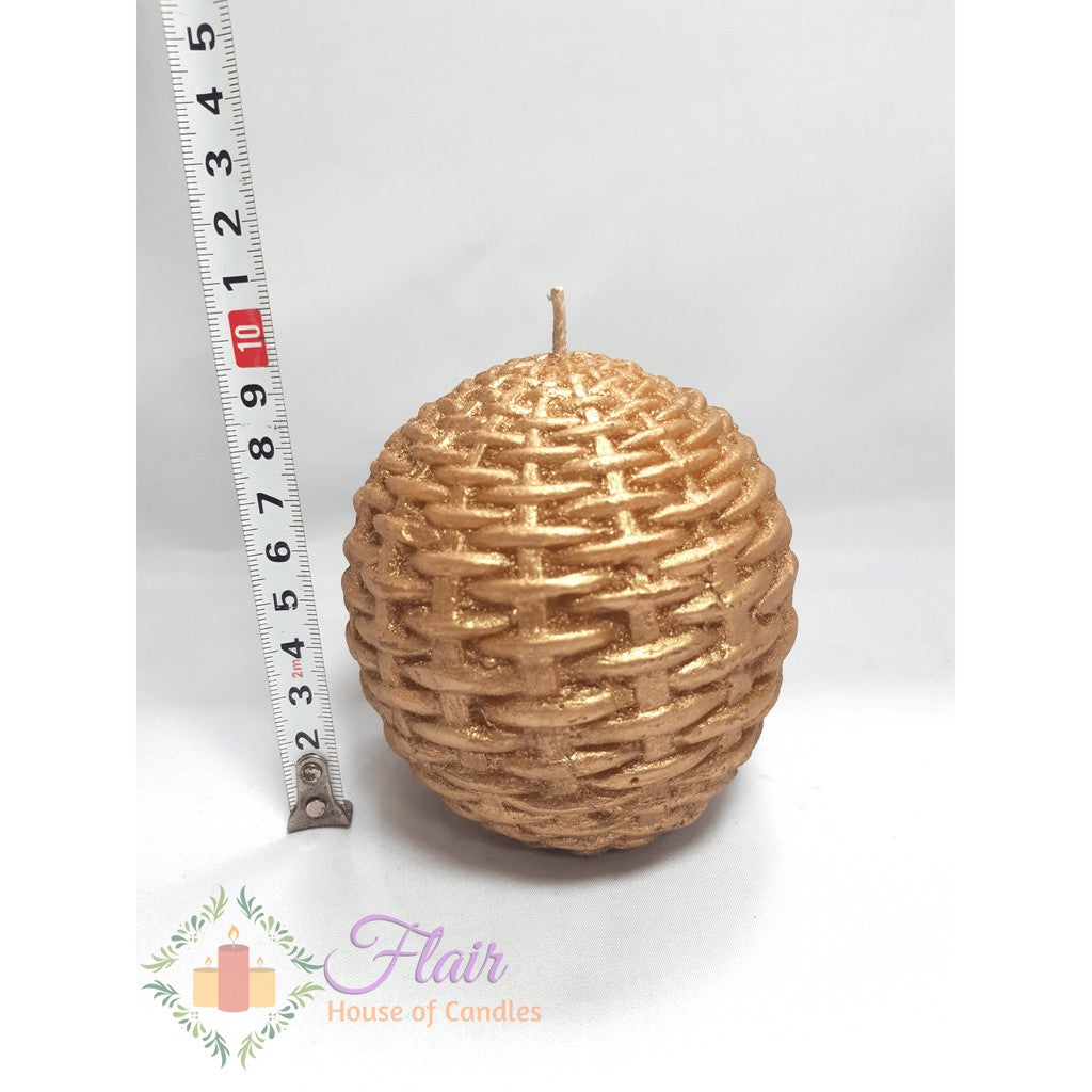Flair Elegant Rattan Weave Gold Ball Candle 10cm Tall