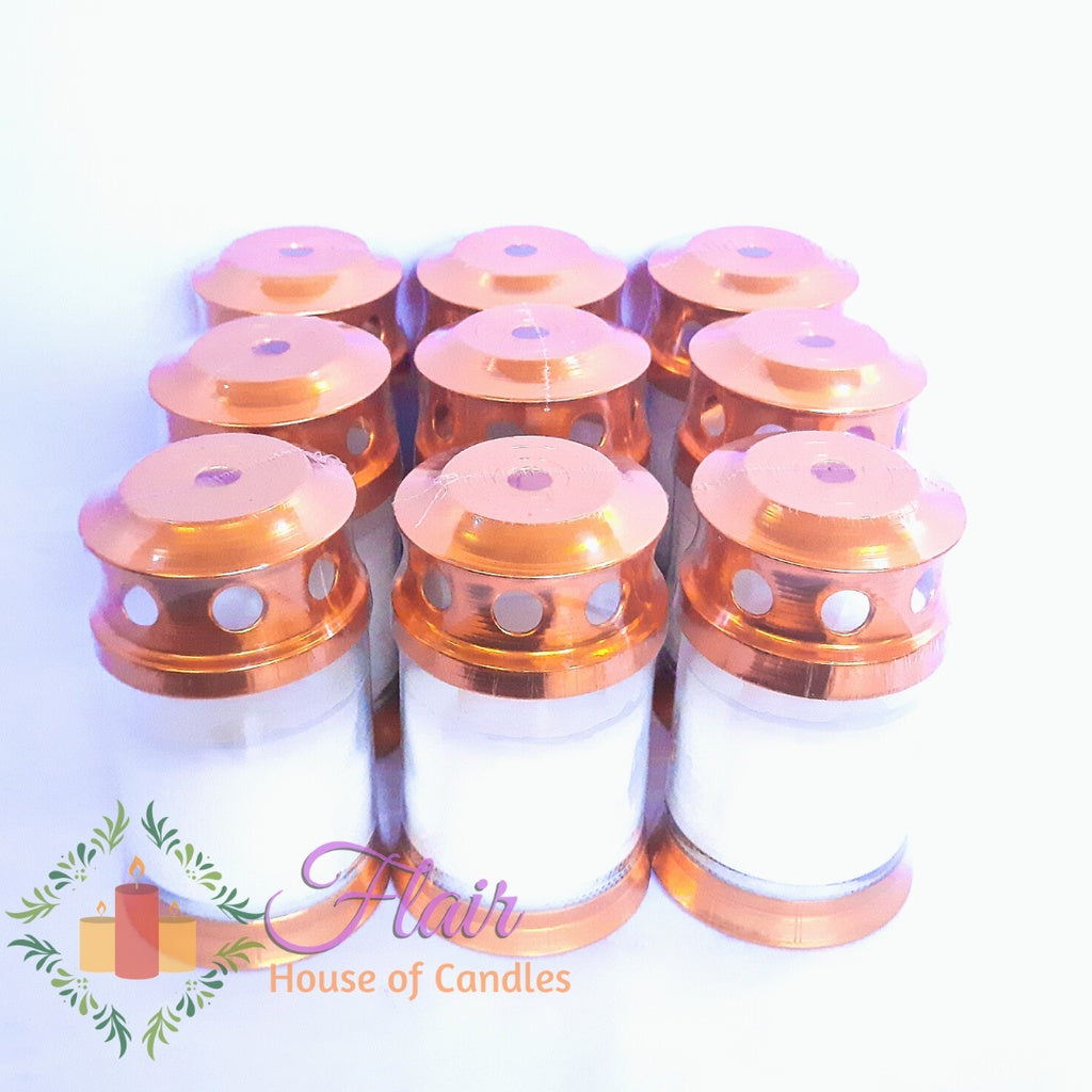 Flair 9pcs Set GC35 Windproof Gold Glass Candle with Cross Sticker 10.9cm Tall