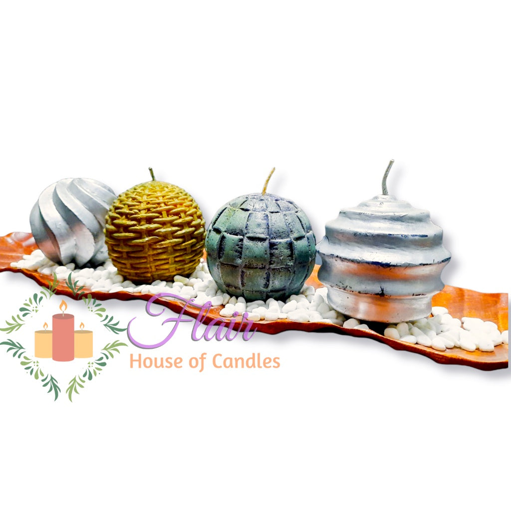 Flair 4pcs Set Elegant Decorative Ball Candles with Wooden Tray
