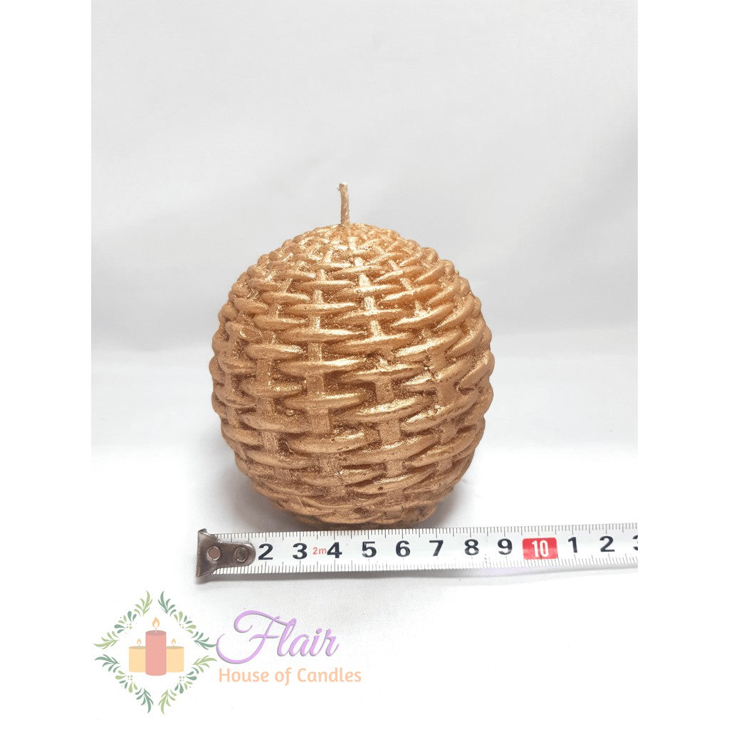 Flair Elegant Rattan Weave Gold Ball Candle 10cm Tall