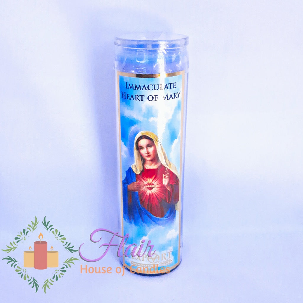 Immaculate Heart of Mary Long Glass Candle 21cm Tall