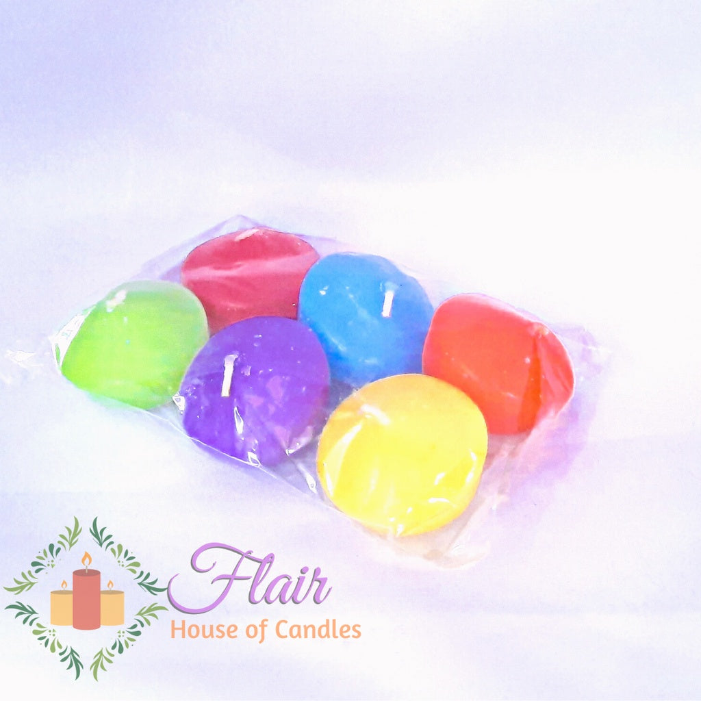 Flair Smokeless Rainbow Floating Candles | 6pcs Pack 3.3cm Tall