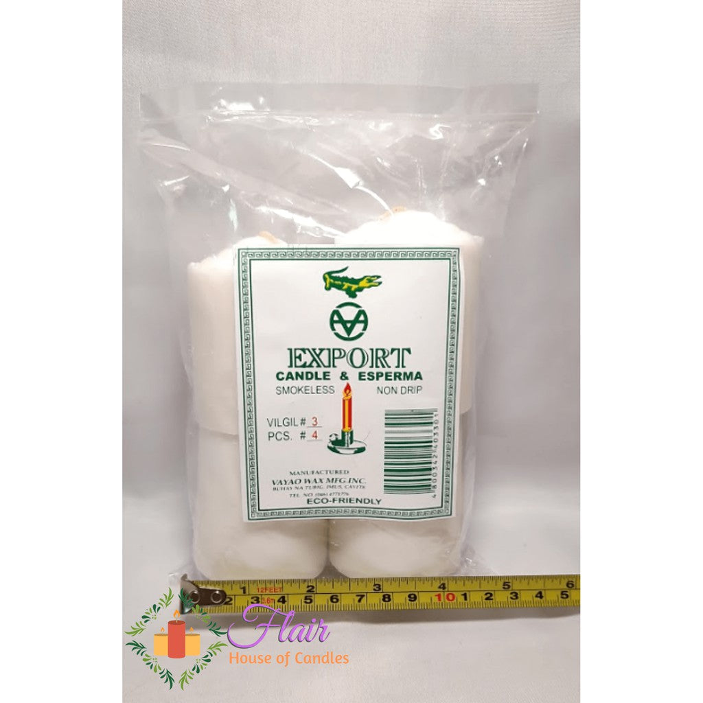 Export White Vigil Candle #3 | 4pcs Pack 7cm Tall